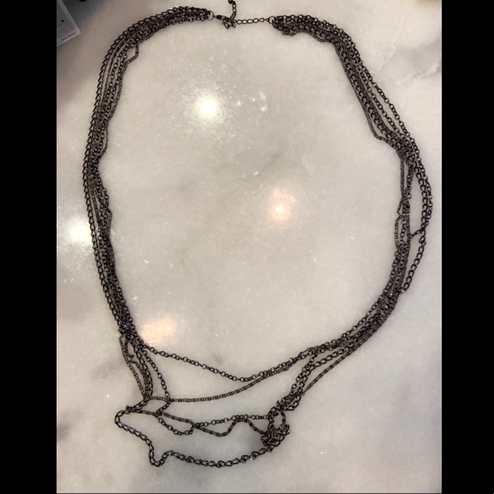Gunmetal long multi stand chain necklace